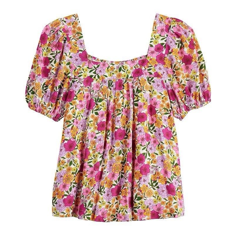 Draper James Pink Floral Puff-Sleeve Blouse